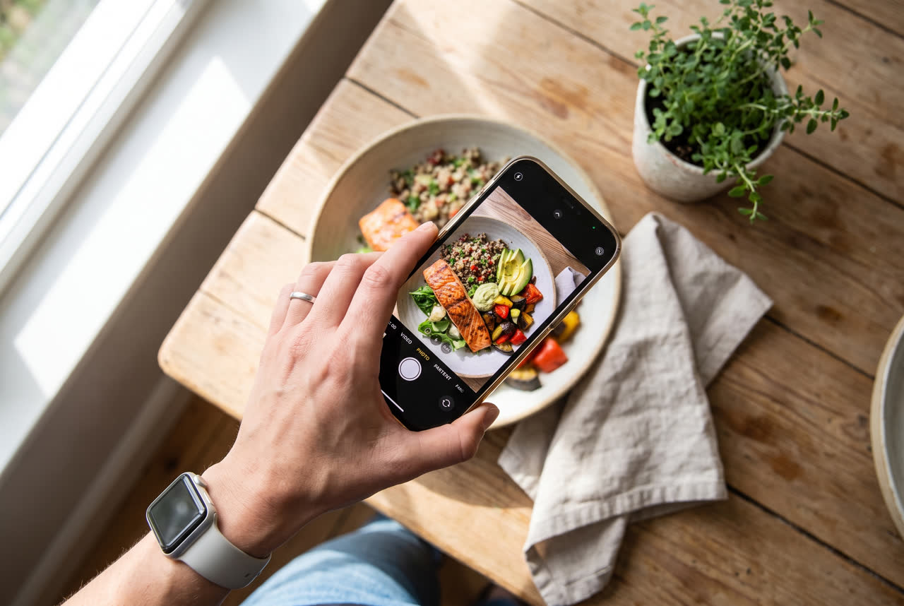 A person photographing their meal to log it