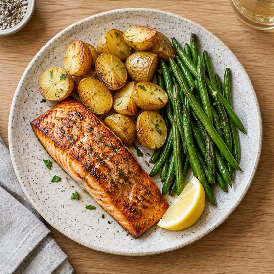 Air Fryer Salmon & New Potatoes - AI-generated illustration