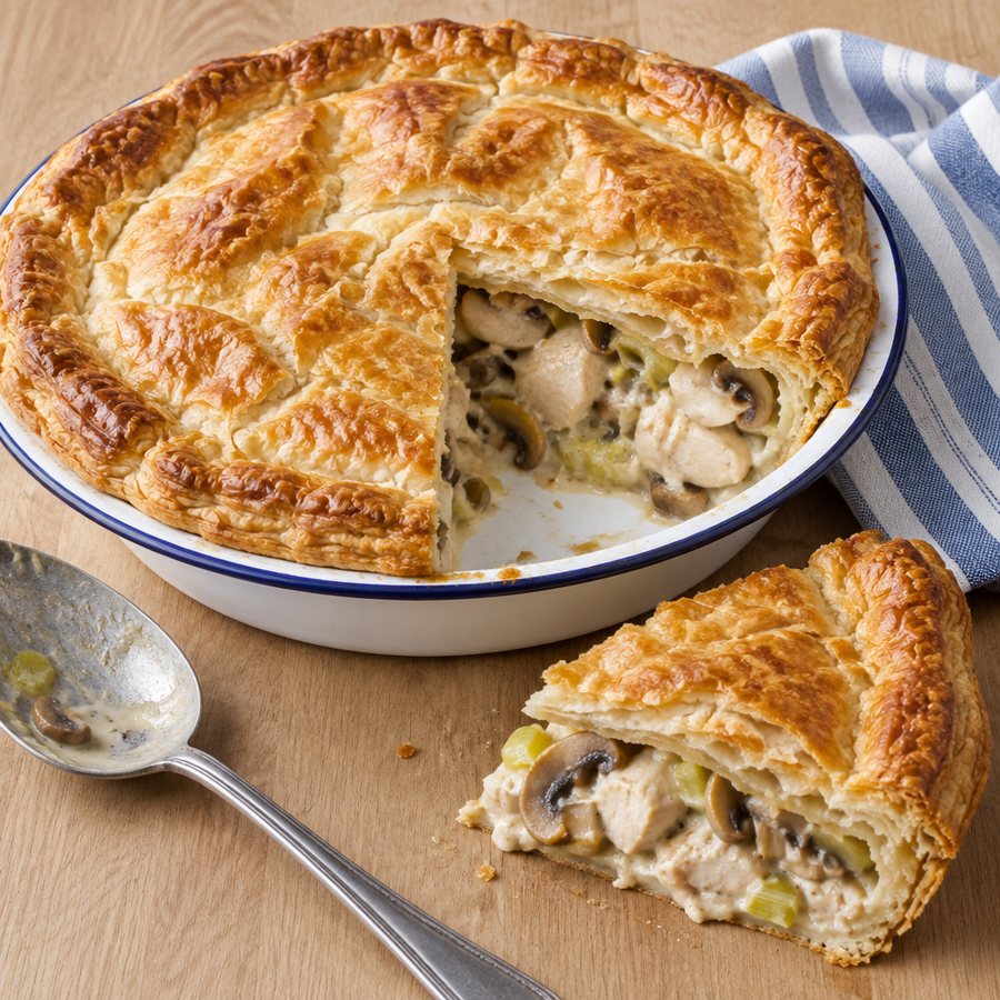 Chicken, Leek & Mushroom Pie - AI-generated illustration
