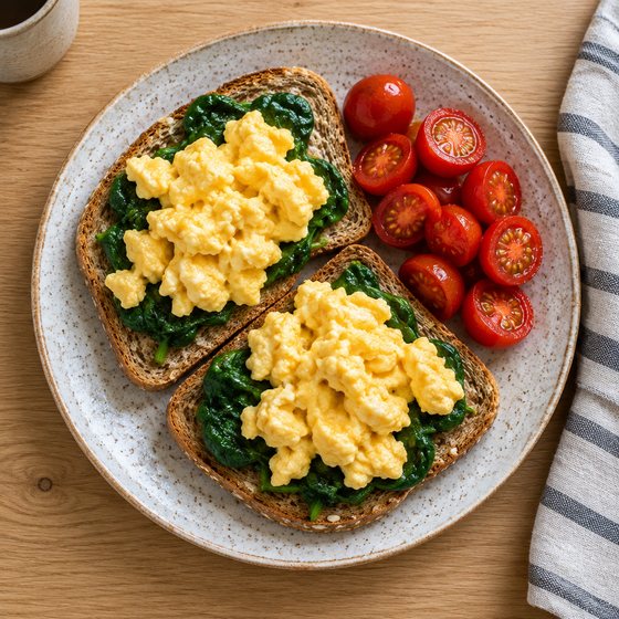 Scrambled Eggs & Spinach on Toast - AI-generated illustration